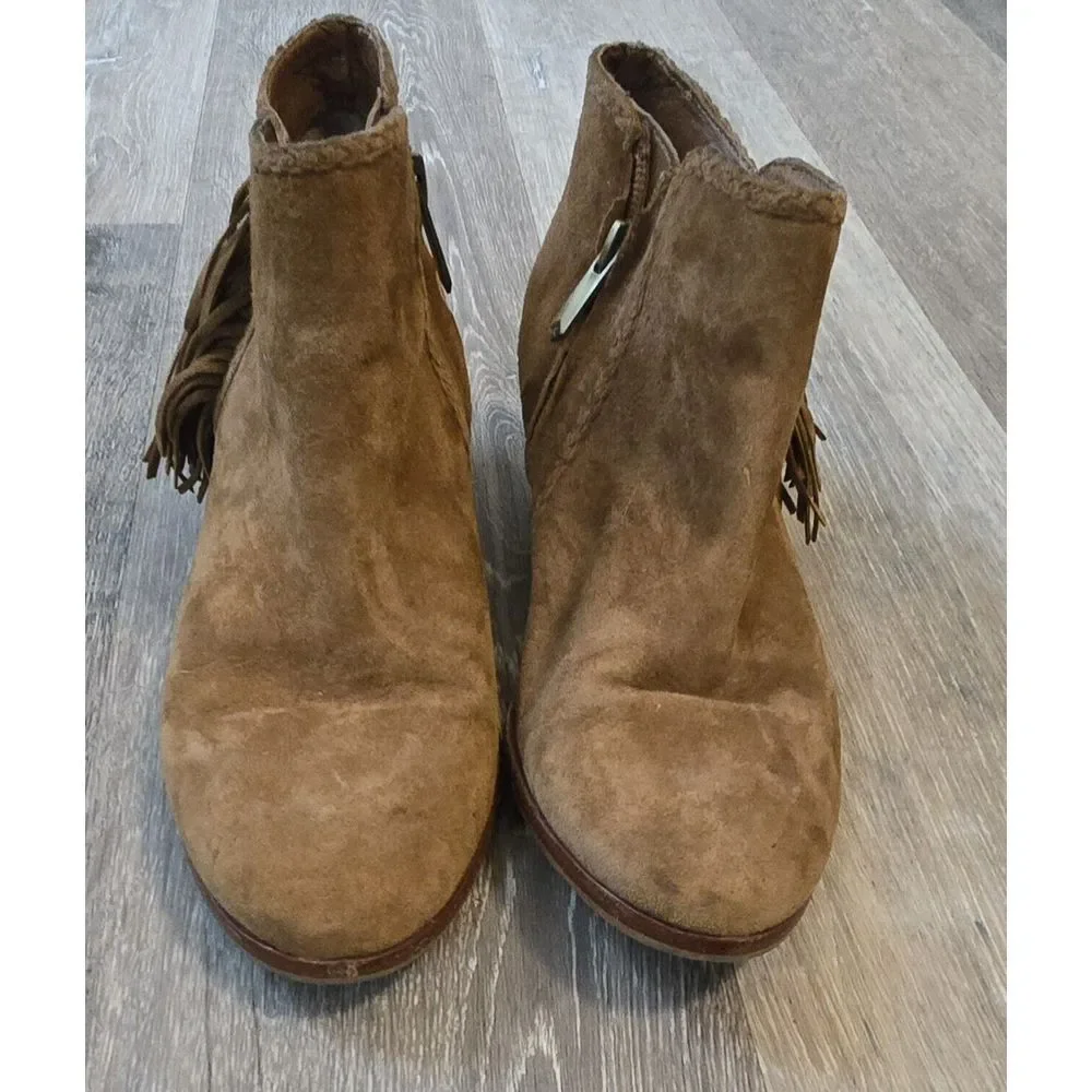 Sam Edelman Paige Suede Fringe Ankle Boots, Western Style, Brown Fashion Booties